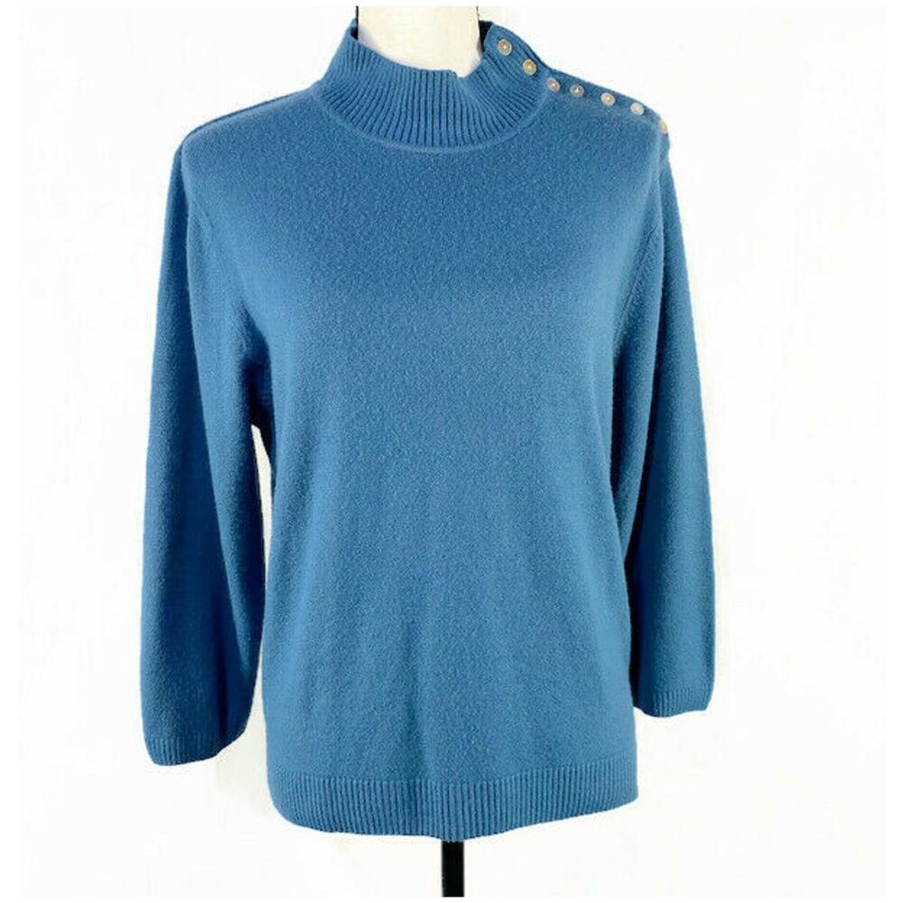 Parisian Works Pullover Top Women's Size Large Blue With 3/4 Sleeves Crew Neck